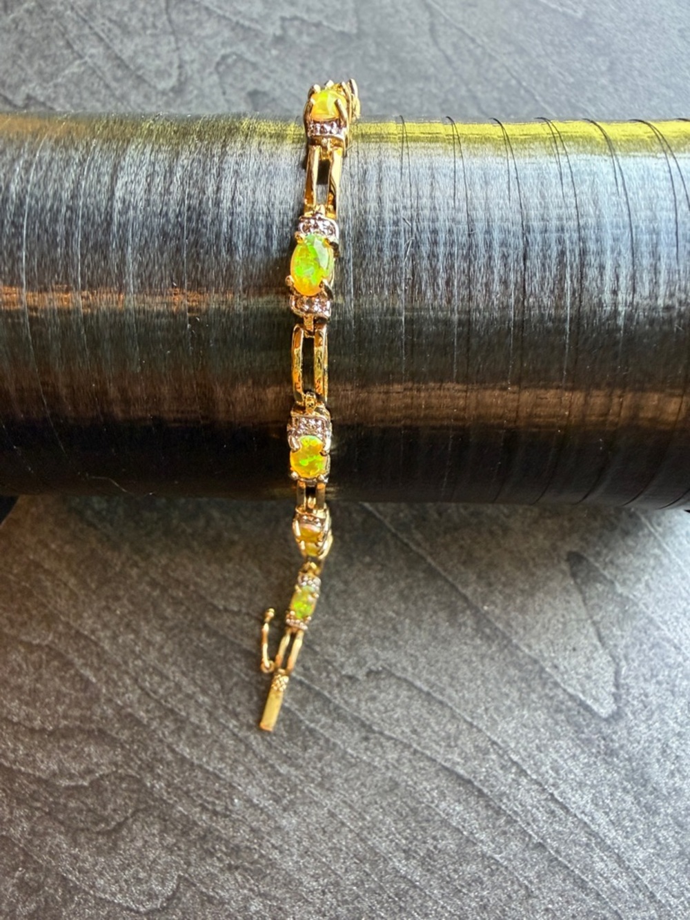 925 Gold-Plates Green Opal Link Bracelet - Elegant Women's Jewelry